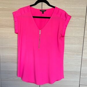 Express Women's Hot Pink Zip V-Neck Blouse